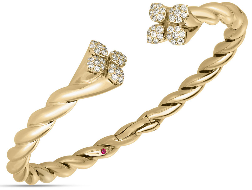 Roberto Coin Love In Verona Twist Bangle with Diamonds in 18K Yellow Gold