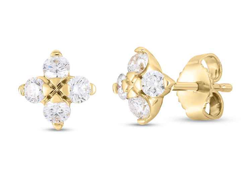 Roberto Coin Love In Verona Diamond Flower Stud Earrings in 18K Yellow Gold