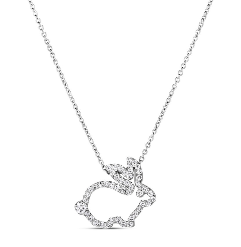 Roberto Coin Tiny Treasures Diamond Rabbit Outline Necklace in 18K White Gold