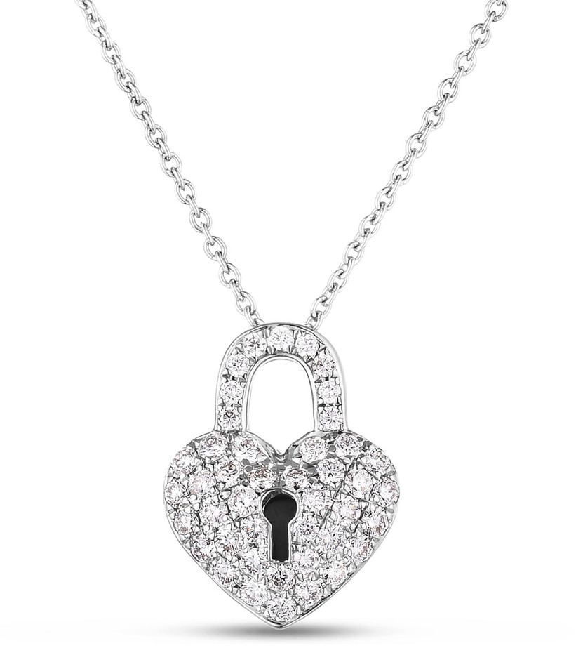 Roberto Coin 18K White Gold Diamond Heart Lock Necklace