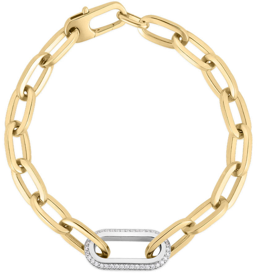 Roberto Coin Designer Gold Diamond Link Paperclip Bracelet in 18K Two-Tone Gold
