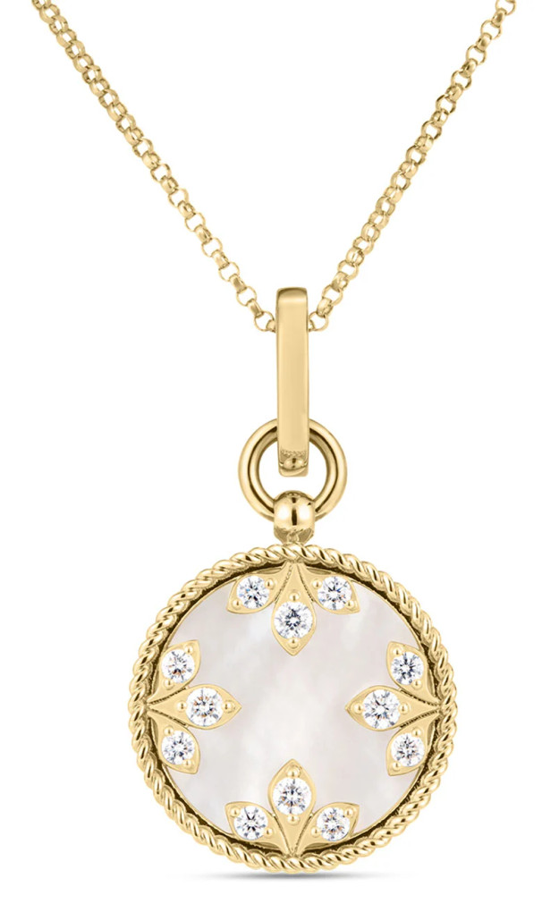 Roberto Coin Colored Medallions Necklace with Diamond and Mother of Pearl in 18K Yellow Gold