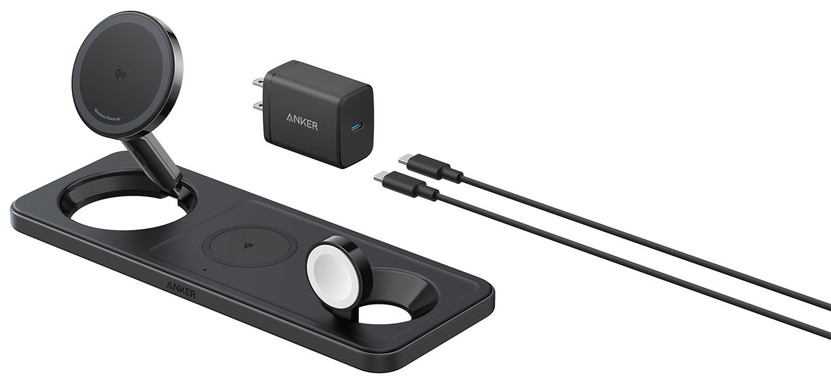 Anker MagGo Wireless Charging Station 3-in-1 Pad for Apple Devices with Qi2 in Black