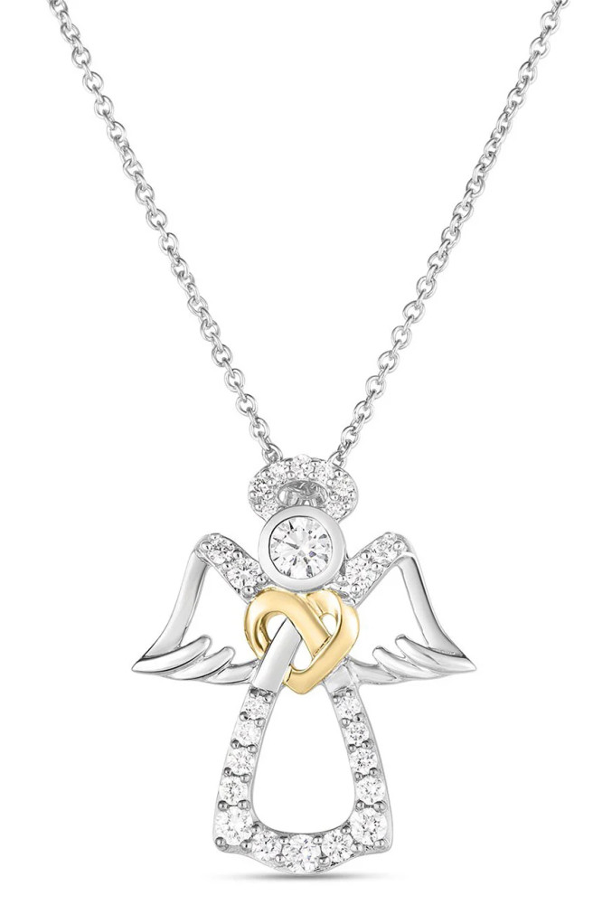Roberto Coin Tiny Treasures Angel Necklace with Diamonds in 18K WhiteYellow Gold