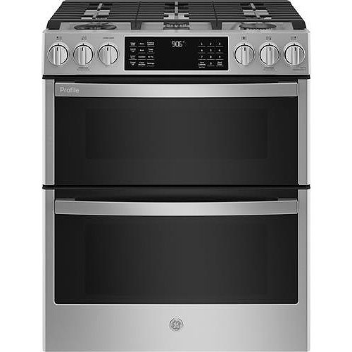 GE Profile ADA 30 In. Fingerprint Resistant Stainless Steel Slide-In Double Oven Gas Range