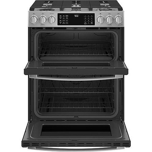 GE Profile ADA 30 In. Fingerprint Resistant Stainless Steel Slide-In Double Oven Gas Range