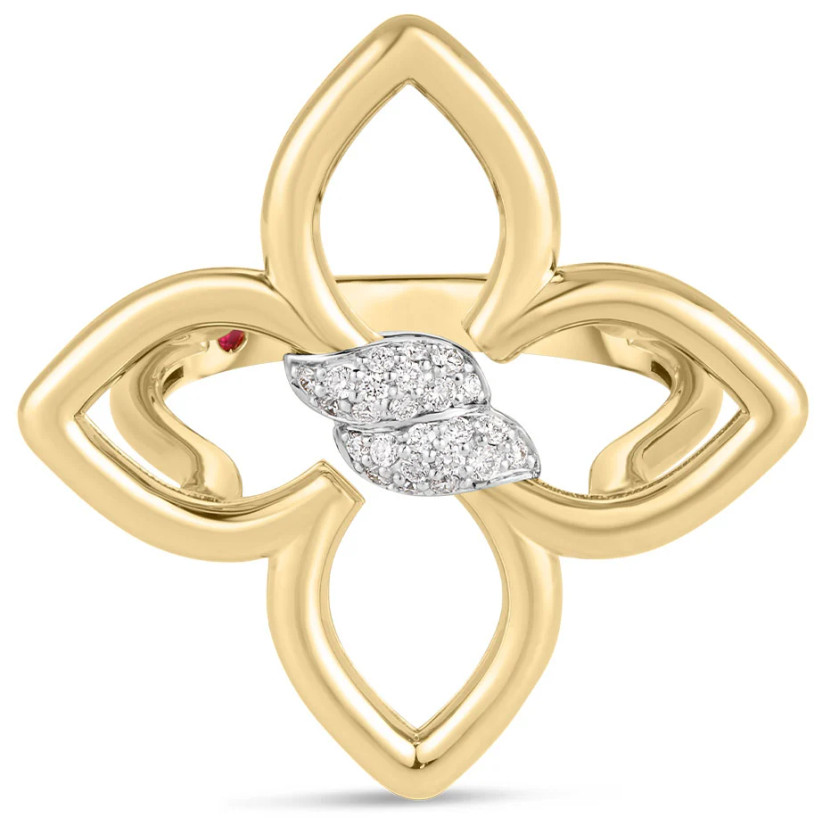 Roberto Coin Cialoma Size 6.5 Flower Ring with Diamonds in 18K Yellow and White Gold