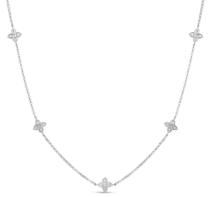 Roberto Coin Diamonds By The Inch 5 Station Flower Necklace in 18K White Gold