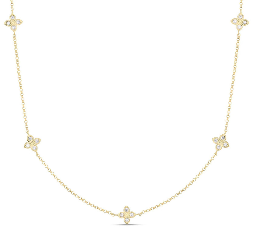 Roberto Coin Diamonds By The Inch Flower Necklace with 5 Stations in 18K Yellow Gold