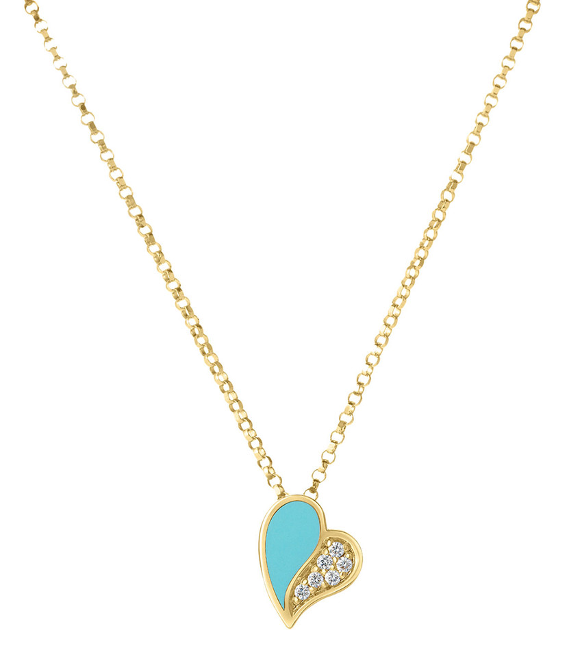 Roberto Coin Amorino Cyan Enamel Necklace in 18K Yellow Gold