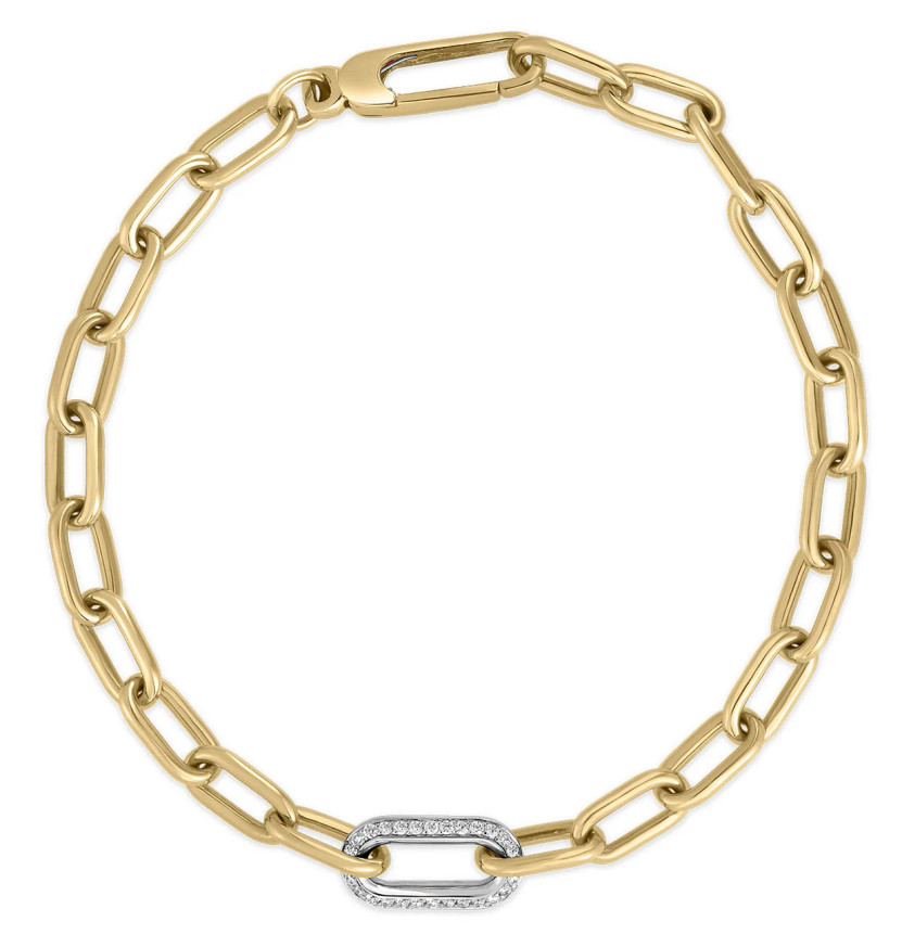 Roberto Coin Designer Gold Chain Bracelet with Diamond Link in 18K Yellow and White Gold