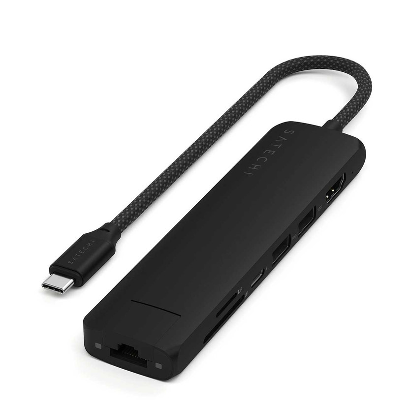 Satechi 7-in-1 USB-C Slim Multiport Adapter with Ethernet in Black