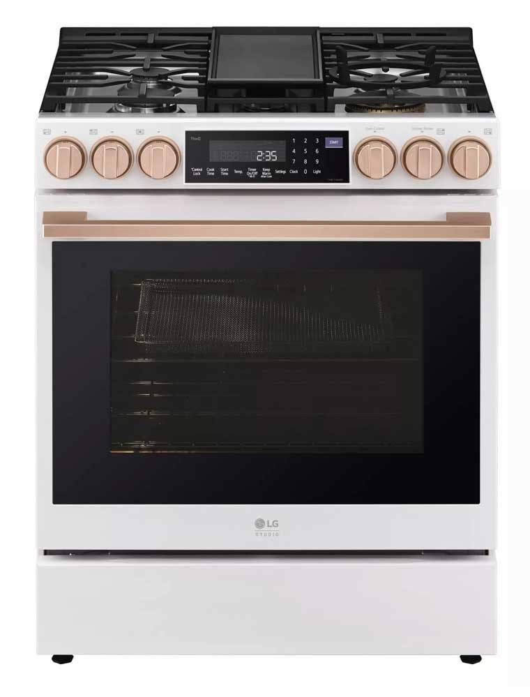 LG STUDIO 6.3 Cu. Ft. InstaView Gas Slide-In Range with ProBake Convection and AirFry in Essence White