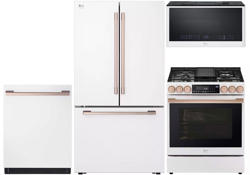 LG STUDIO White Refrigerator  Slide-In Air Fry Gas Range Package