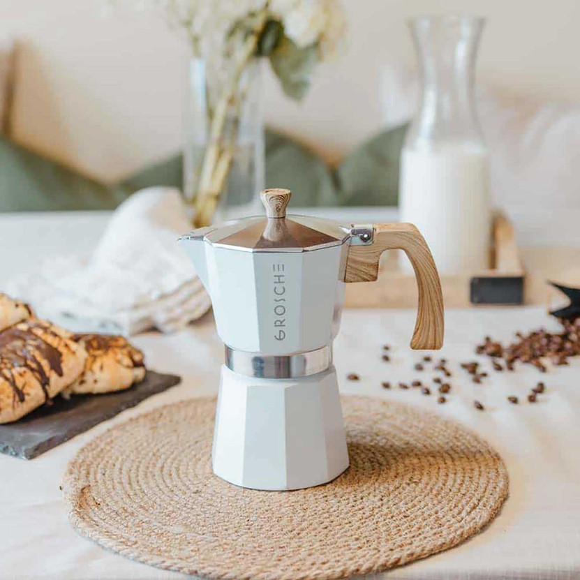 GROSCHE MILANO Stovetop Espresso Maker, Moka Pot 6 Cup in White