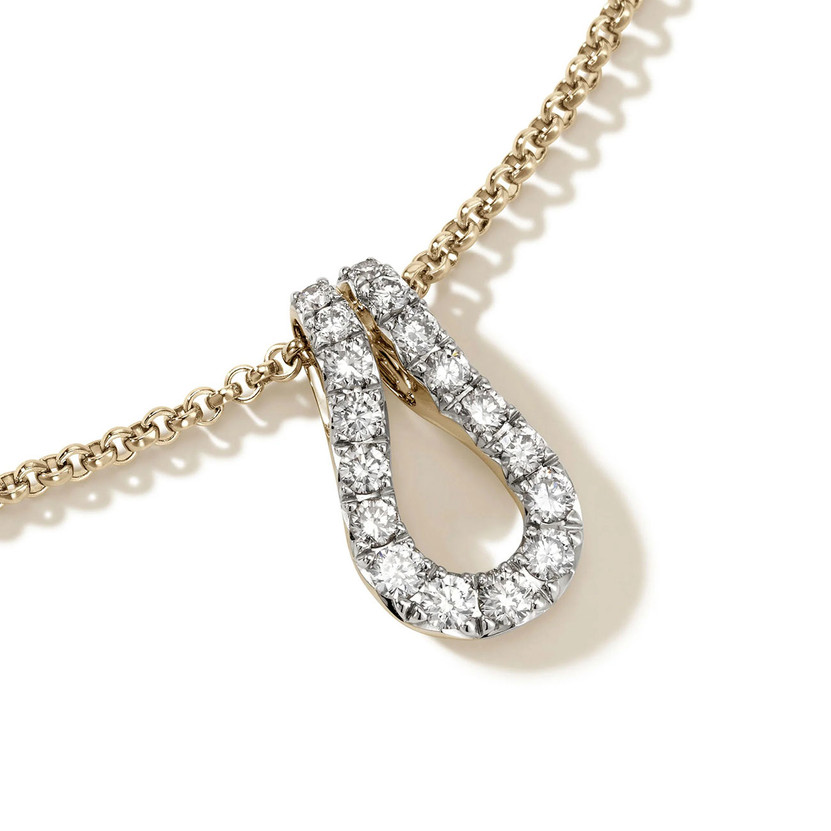 John Hardy Surf Pendant Necklace - 16-18 Inch - in Gold and Diamonds