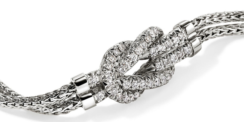 John Hardy Love Knot Bracelet, 3.6mm - Size Large - in Sterling Silver and Diamonds