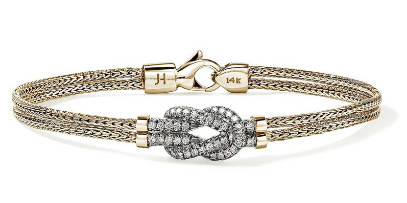 John Hardy Love Knot Bracelet - Size Large - in 18K Yellow Gold with Diamonds