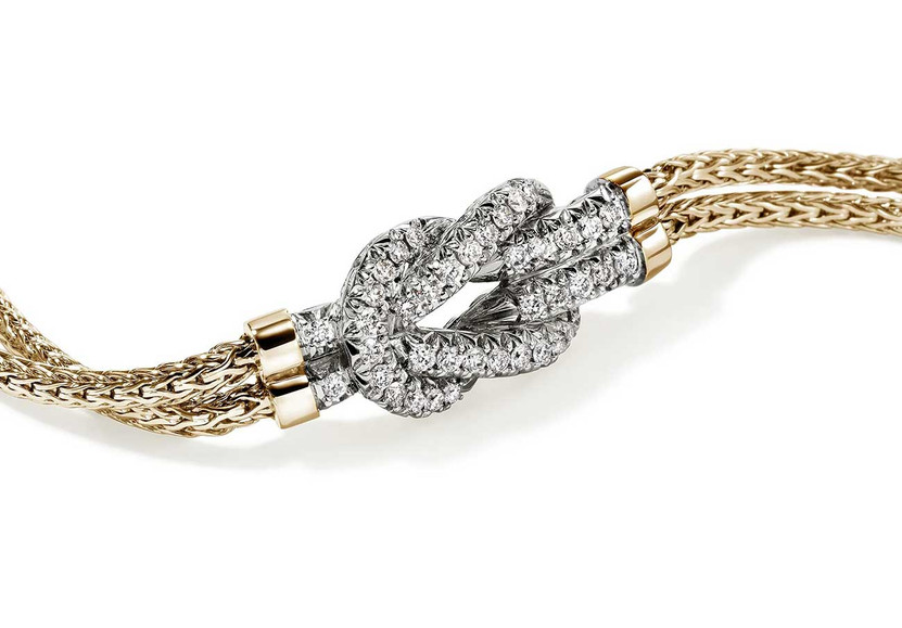 John Hardy Love Knot Bracelet - Size Large - in 18K Yellow Gold with Diamonds
