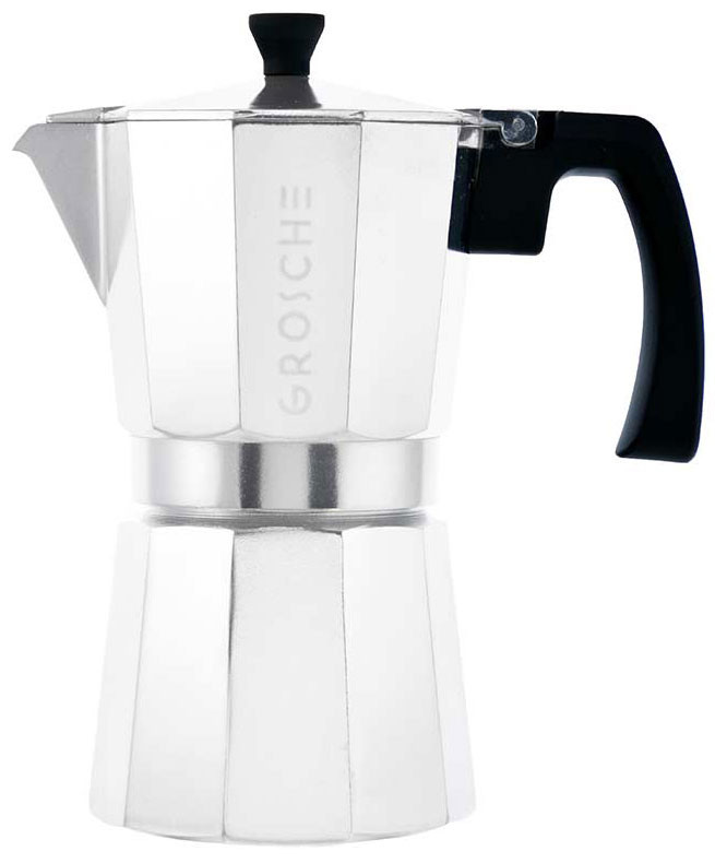 GROSCHE MILANO Stovetop Espresso Maker, Moka Pot 6 Cup in Silver