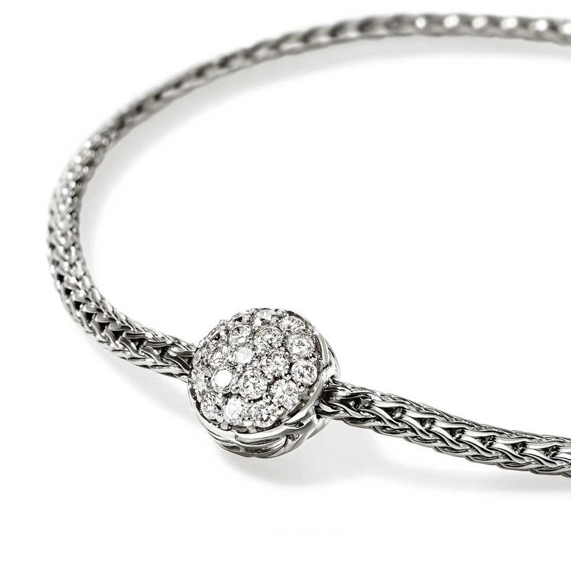 John Hardy JH Essential Pave Bracelet 1.8mm with Diamonds - Size Medium - in Sterling Silver