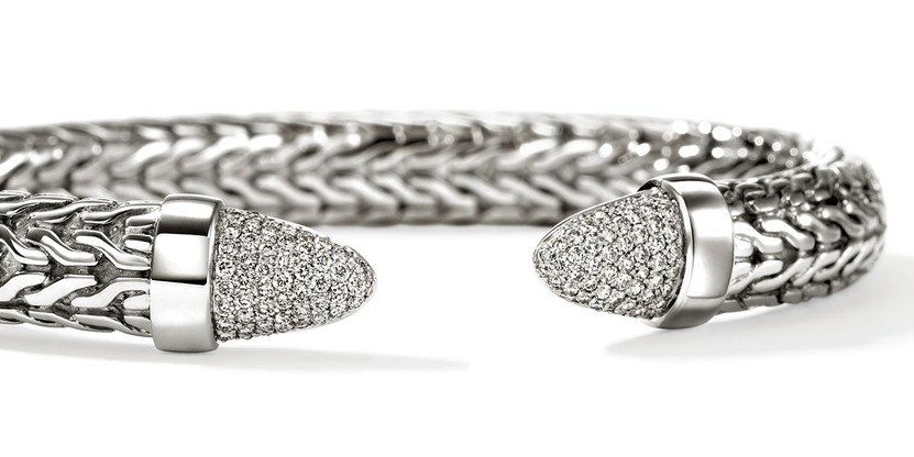 John Hardy Spear 50 Flex Cuff - Size Medium - in Sterling Silver with Diamonds (1)