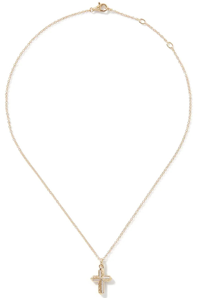 John Hardy Cross Pendant Necklace - 16-18 Inch - in Gold and Diamonds
