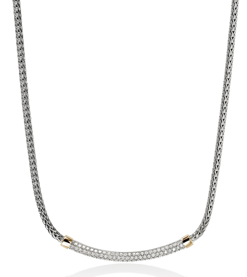 John Hardy JH Essential Pave Necklace - Size 16-18 - in Gold and Sterling Silver with Diamonds
