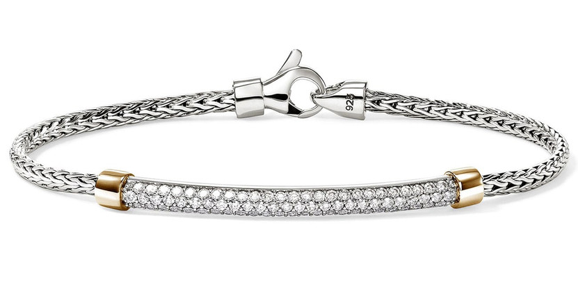John Hardy JH Essential Pave Bracelet - Size Medium - in Sterling Silver with Diamonds