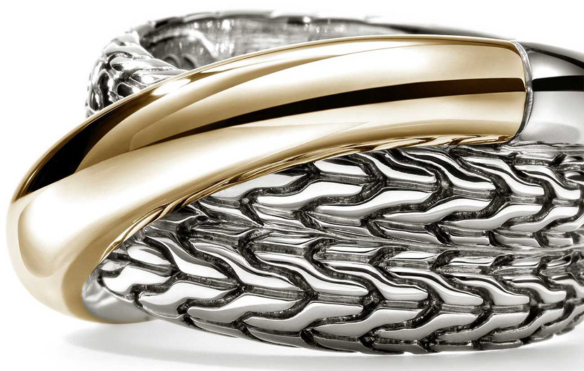 John Hardy JH Essential Crossover Ring - Size 7 - in Gold and Sterling Silver (1)