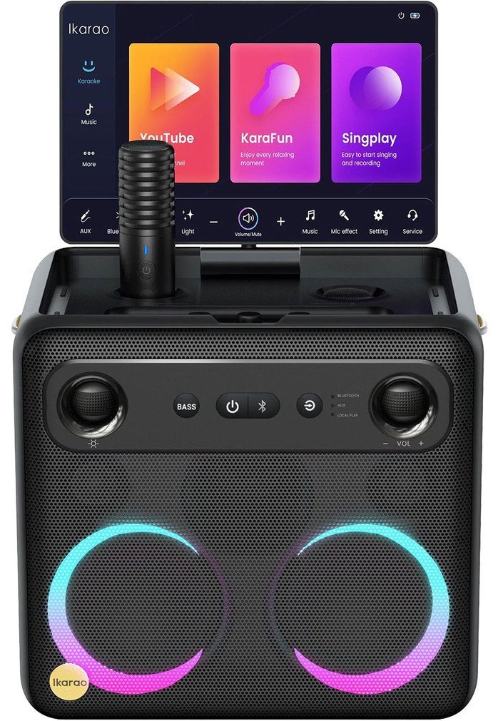 Ikarao Break X2 Portable Karaoke Machine with Built-in 10.1-Inch Screen