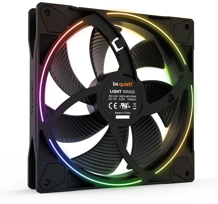 be quiet LIGHT WINGS 140mm PWM Gaming Desktop Case Fan RGB in Black 3 Pack
