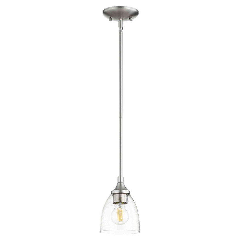 Transitional Enclave Clear Seeded Pendant In Satin Nickel And Clear/Seeded