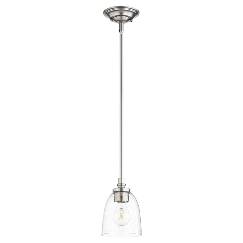 Transitional Rossington Clear Seeded Pendant In Satin Nickel And Clear/Seeded
