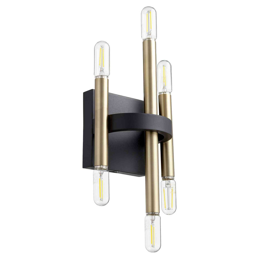 Luxe 6 Light Wall Mount In Noir And Aged Brass