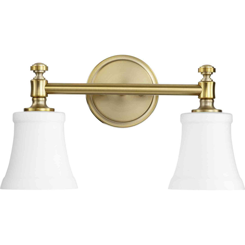 Transitional Rossington 2 Light Vanity In Aged Brass And Satin Opal