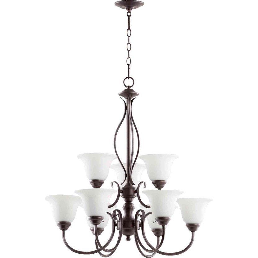 Traditional Spencer 9 Light Opal Chandelier In Oiled Bronze And Satin Opal