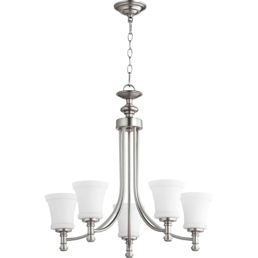 Transitional Rossington 5 Light Chandelier In Satin Nickel