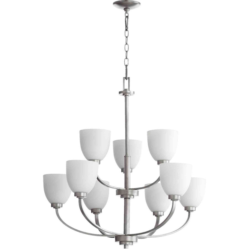 Transitional Reyes 9 Light Chandelier In Classic Nickel