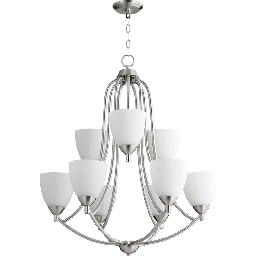 Transitional Barkley 9 Light Chandelier In Satin Nickel