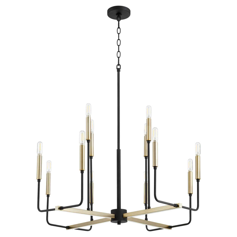 Soft Contemporary Lacy 12 Light Chandelier In Noir And Aged Brass