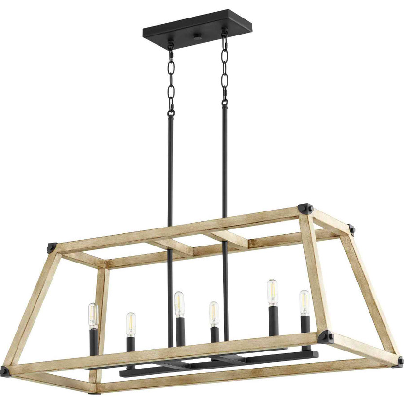 Modern Farmhouse Alpine 6 Light Linear In Noir And Driftwood Finish