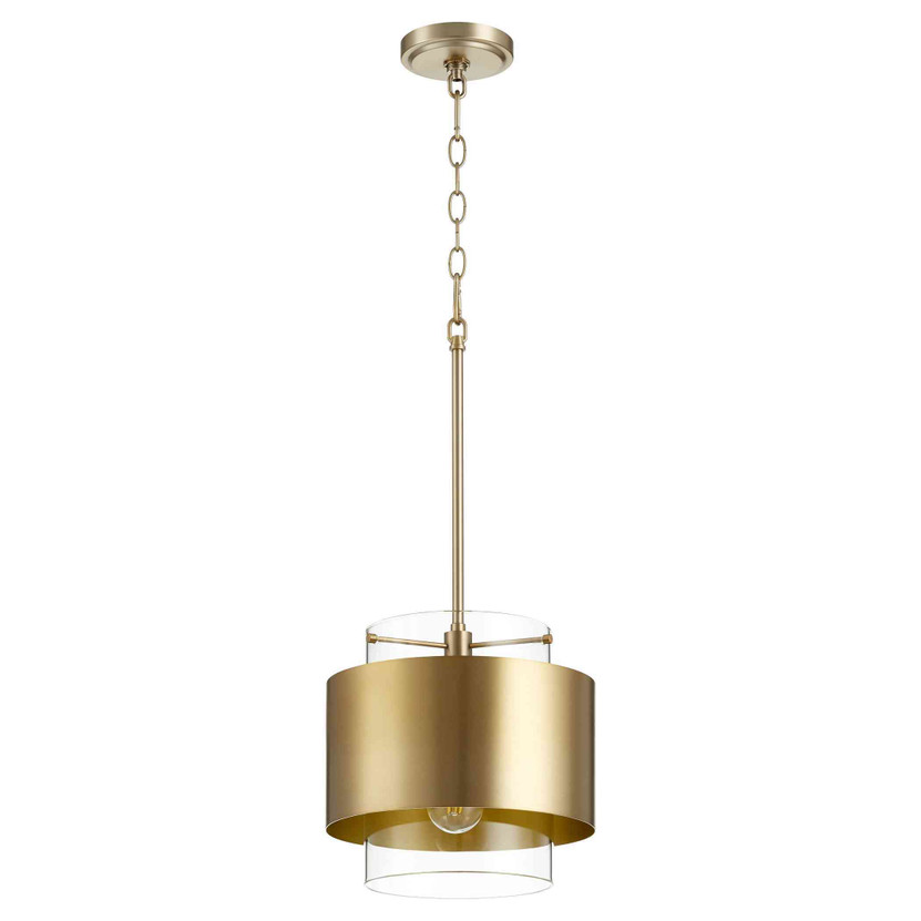 Contemporary 10" Clear Glass/Agb Pendant In Aged Brass