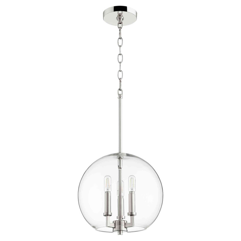 Transitional 3 Light Globe Pendant In Polished Nickel