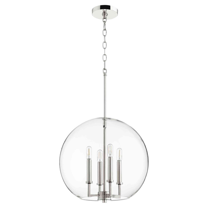 Transitional 4 Light Globe Pendant In Polished Nickel