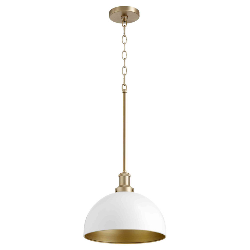 Transitional 12" Dome Pendant In Studio White And Aged Brass
