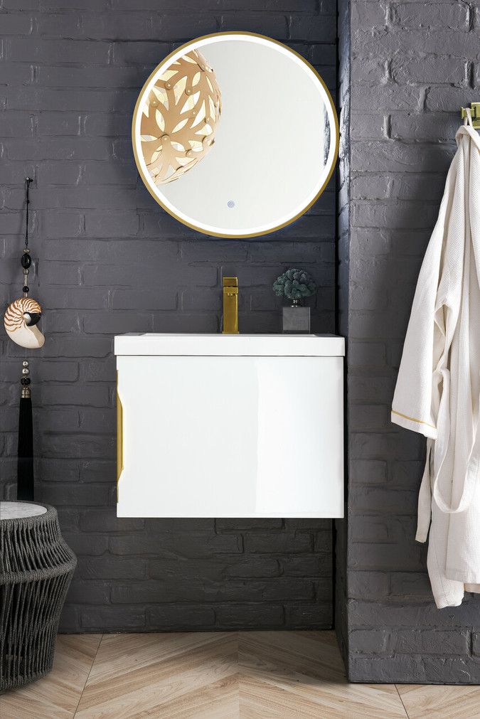 Columbia 24" Single Vanity, Glossy White w/ White Glossy Composite Countertop