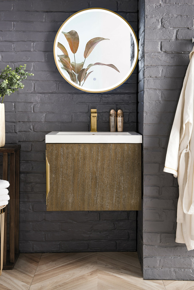 Columbia 24" Single Vanity, Latte Oak w/ White Glossy Composite Countertop