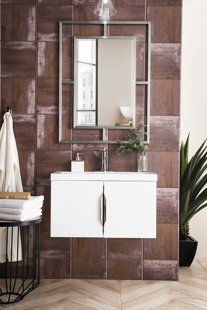 Columbia 31.5" Single Vanity, Glossy White w/ White Glossy Composite Countertop