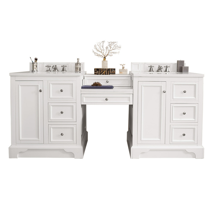 De Soto 82" Double Vanity Set, Bright White w/ Makeup Table